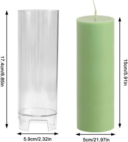 BI-PCM26 Polycarbonate Pillar Candle Mold, Clear Round Cylindrical Shape, 17.15cm Height x 5.9cm Diameter, Acrylic Taper Candle Making Supplies