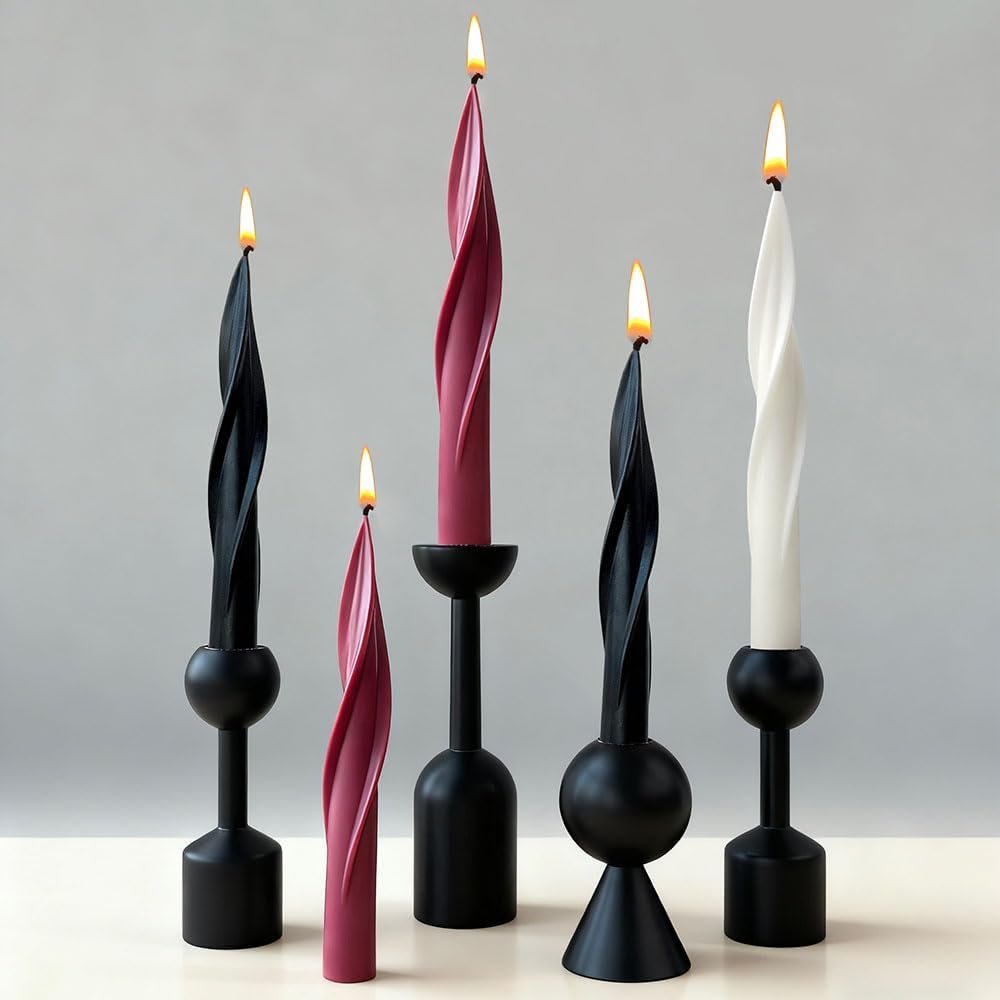 BI-448-4 Spiral Long Rod Taper Candle Molds for Candle Making Supplies, 3D Silicone Molds for Candles Side-Cut Long Pillar Wax Silicone Mold Column Wax Mold Home Decorations Handmade Scented Candles Moulds - Image 1