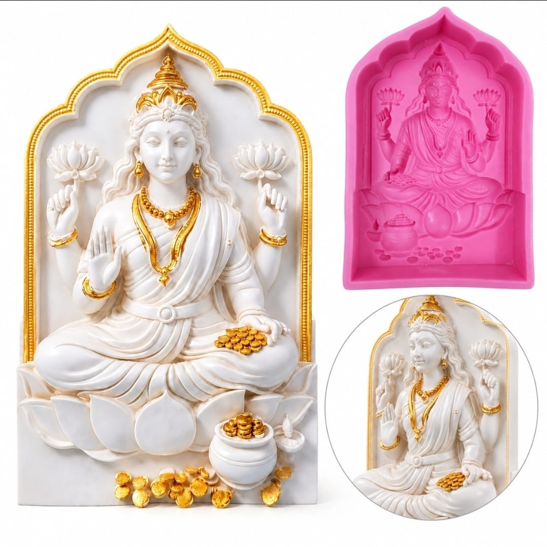 BI-DIY 1 LAXMI Goddess Idol Sculpture Temple Silicone Mold Flexible and Reusable Silicone Mould - Image 1