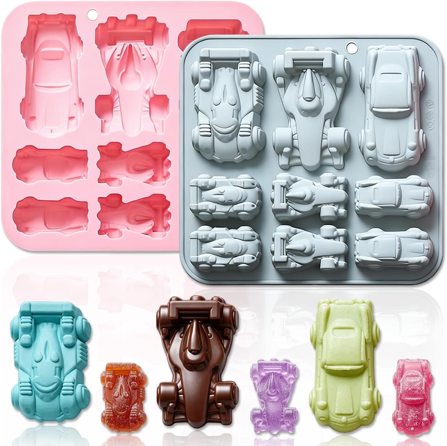 BI-DIY 5 3D Racing Car Silicone Molds 9-Cavity Jello, Chocolate, DIY Baking Tools - Ideal for Chocolate Cakes Decor, Desserts, Gummy Candy, Mousse, Pastries, Cupcake Toppers, Soaps,jelly - Image 1