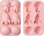 Space Theme Chocolate Mold I 3D Fondant Astronaut Rocket Earth Shape Silicone Baking Mould I for Handmade DIY Jelly Cakes Dessert Candy Pastry Polymer Clay Muffin Cupcake Décor - 6 Cavity
