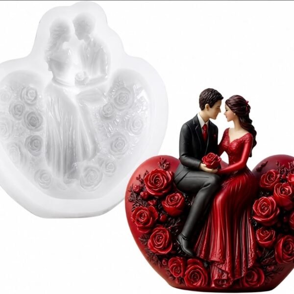 Love Couple Candle Silicone Resin Mold | 3D Romantic Bride & Groom Hugging Statue with Heart Rose Base | DIY Wax, Resin, Plaster, Soap Mold for Candle Making, Wedding Gift, Home Decor