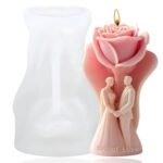 3D Love Couple Silicone Candle Mould with Rose | Valentine Rose Pillar Candle Mould | Wedding Bride Groom Couple Candle Mold for DIY Candle, Resin, Soap & Chocolate Making