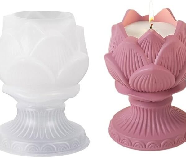 Silicone Mold Lotus Pedastal Tealight Candle Holder Resin Mold Flower Candlestick Epoxy Casting Molds for Jewelry Container