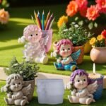 Silicone Mold Cute Angel Baby Planter Pot Design for Eco Resin Casting DIY Succulent Pot Candle Holder Pen Stand Home Decor Craft Mold